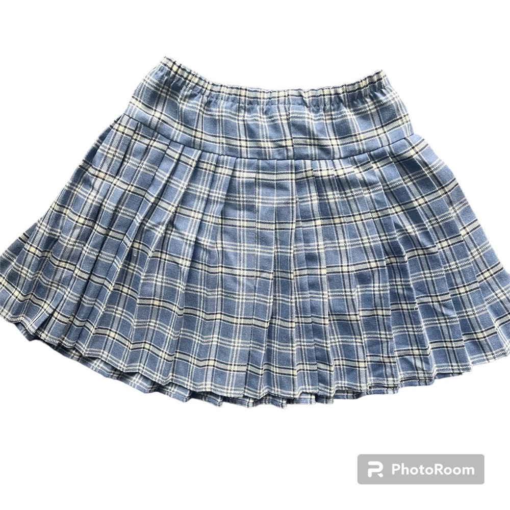 Y2K Blue and white plaid pleated mini skirt